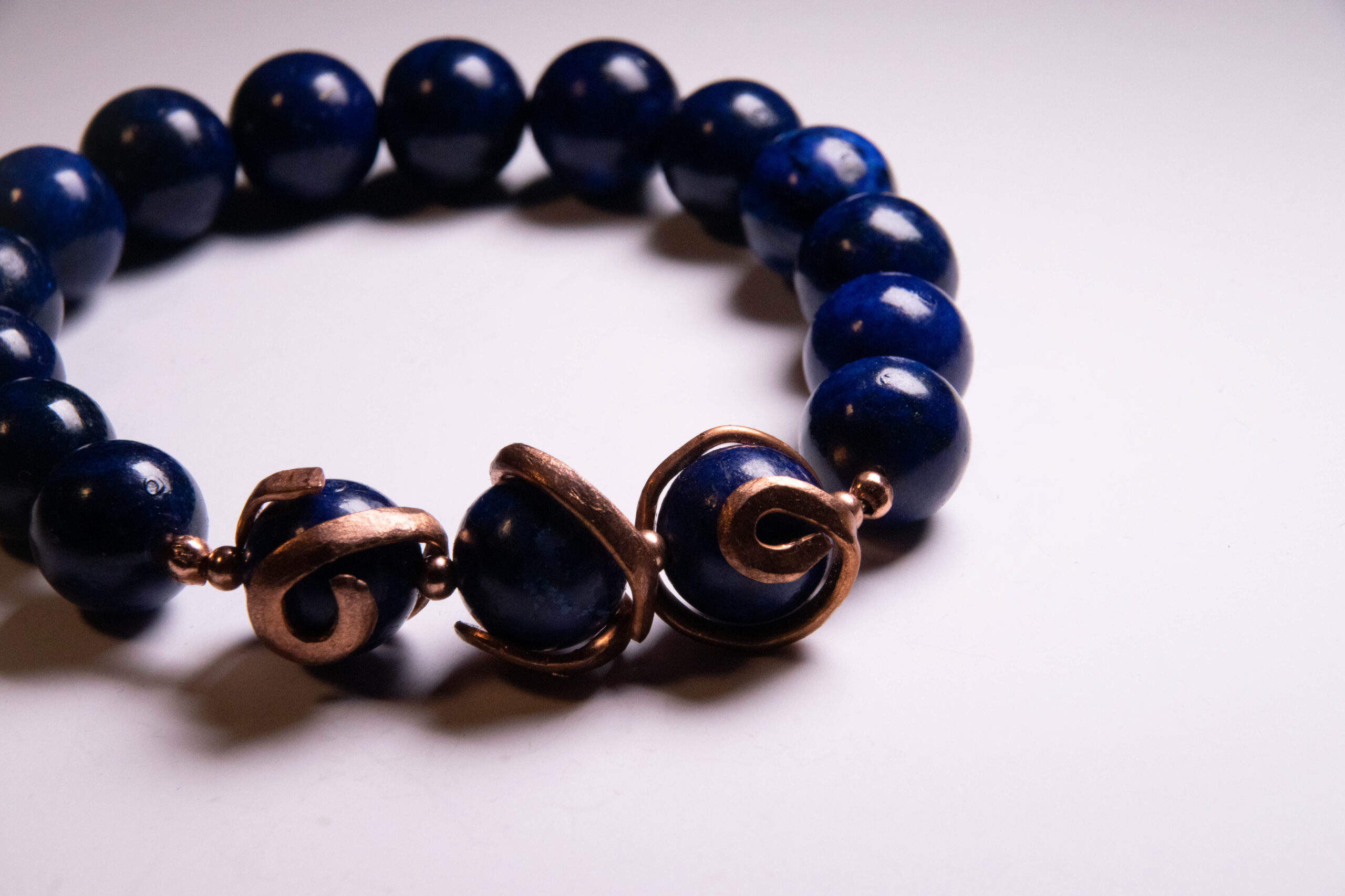 blue lapis lazuli bracelet with copper accents